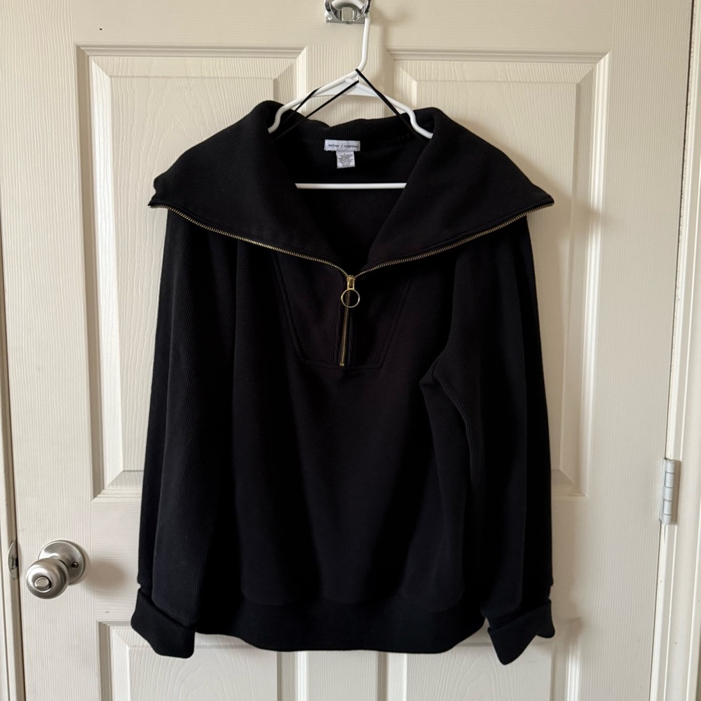 Black Off-Shoulder 1/4 Zip Sweater